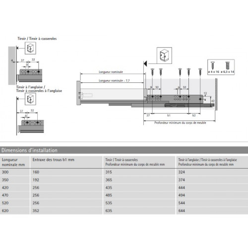 SOTECH 3 Paires Coulisses à Sortie Totale KV2 45 H45 L700 SE
